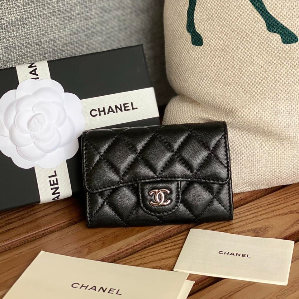Chanel Small Wallet 11Cm Black Lambskin Silver Hardware view 2