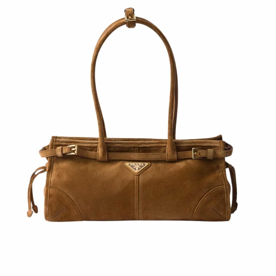 Prada Medium Suede Handbag Cinnamon 32Cm view 2