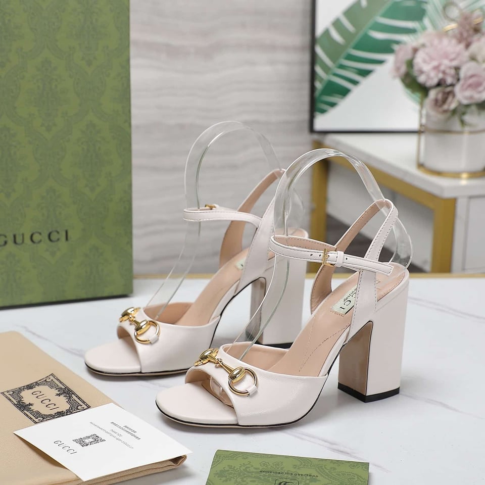 Gucci Women’S Horsebit High Heel Sandal White view 8