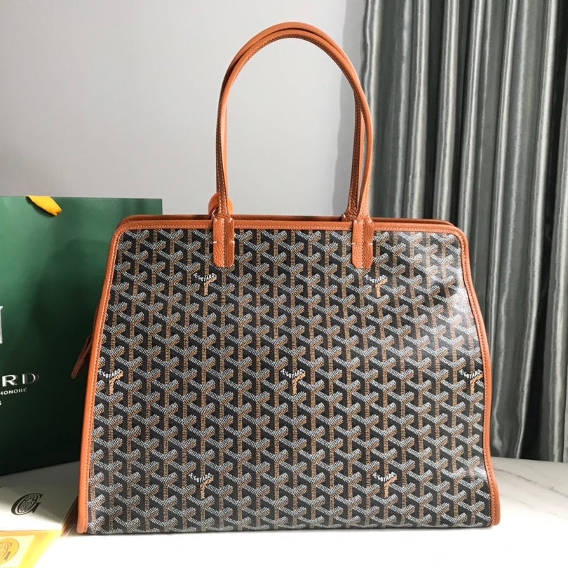 Goyard Hardy Pm Bag 40 Cm Black Goyardine Canvas And Tan Taurillon Leather Trim view 11