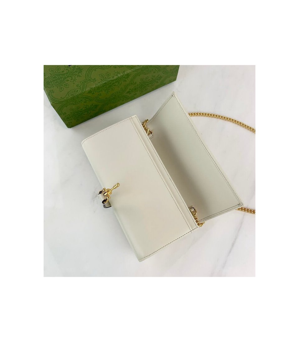 Gucci Jackie 1961 White Calfskin Chain Wallet 19cm view 6