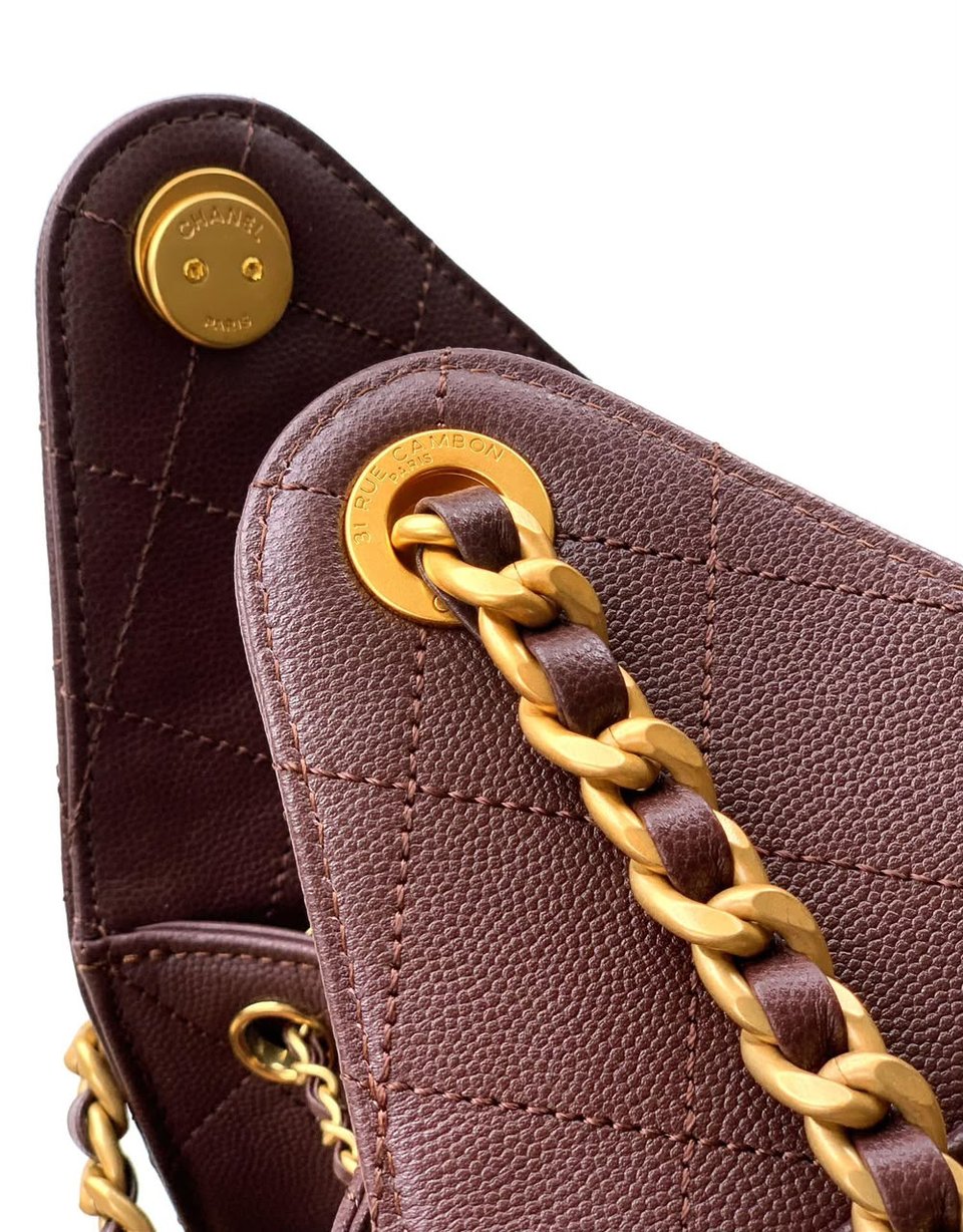 Chanel 25 Small Size Handbag Calfskin With Grain Effect &amp; Gold Metallic Brown 30cm/11.8in AS5293 view 6