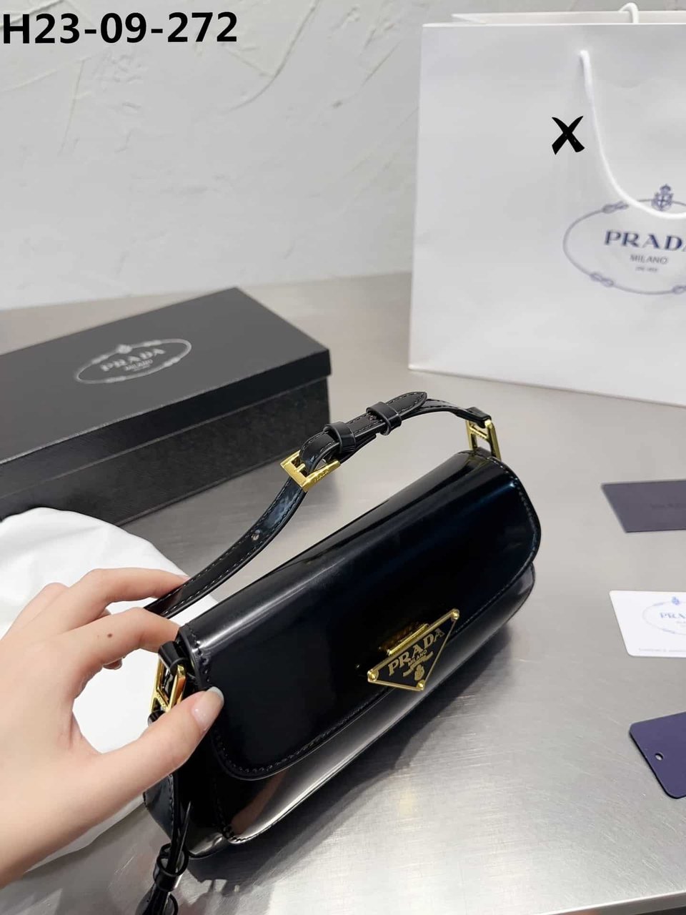 Prada Brushed Leather Bag Black 27Cm view 10