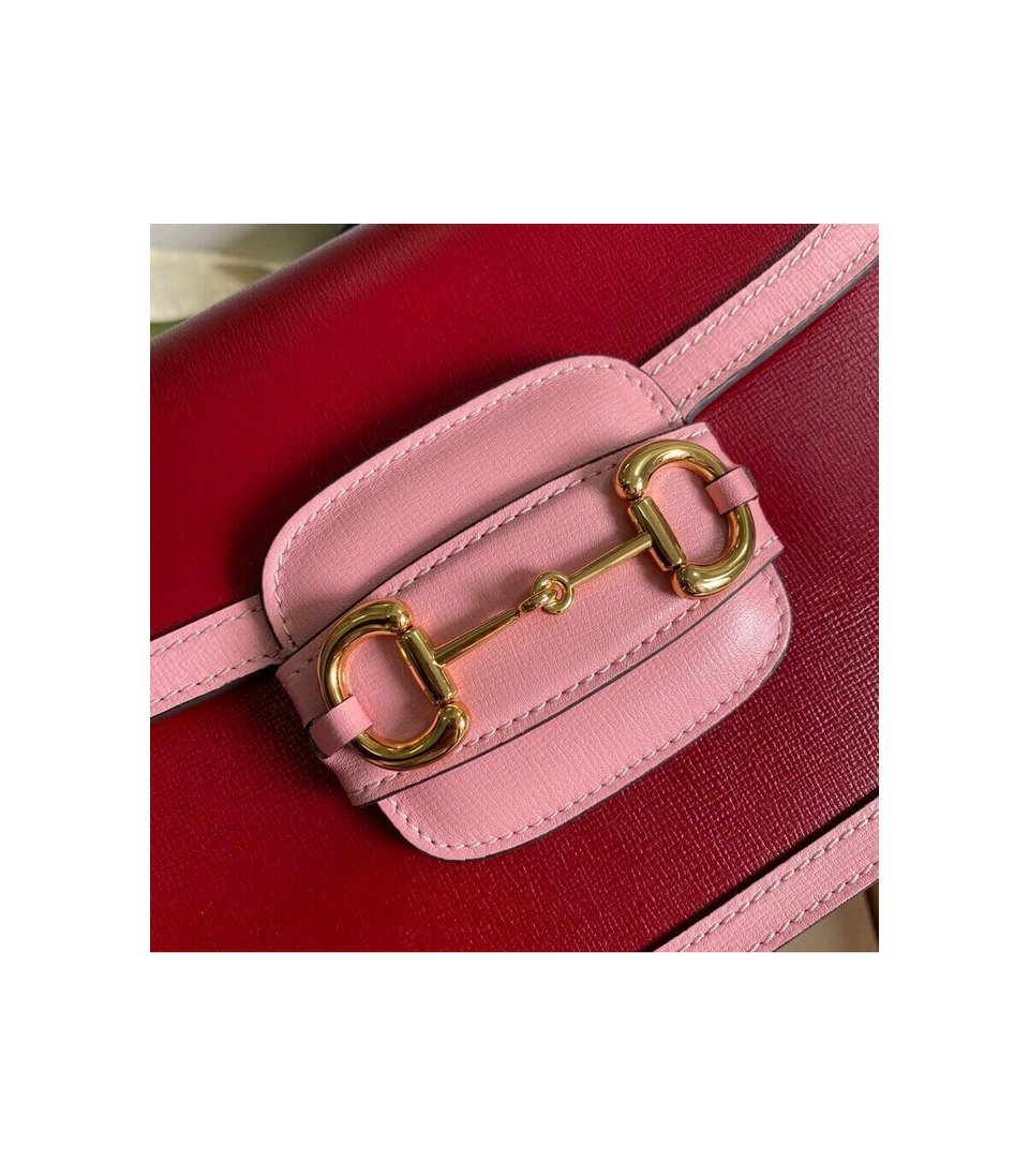 Gucci Horsebit 1955 Small Shoulder Bag Red and Pink Leather view 8