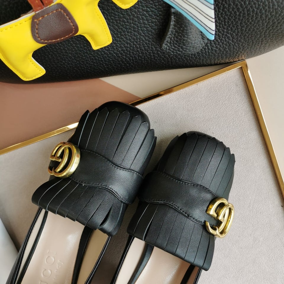 Gucci Wmns Black Leather Mid-Heel Pump 408208 C9D00 1000 view 7
