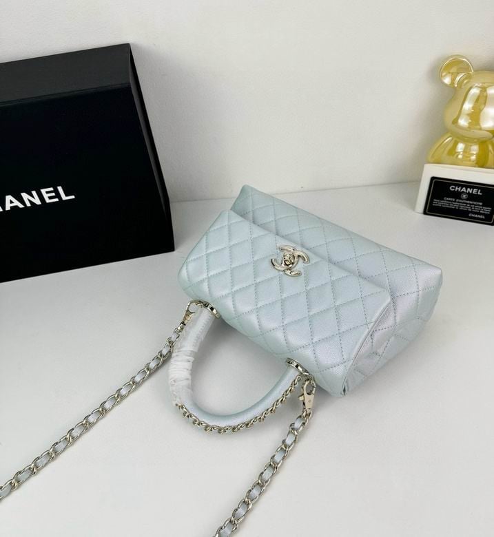 Chanel Coco Classic Flap Bag 24cm/9.4in Caviar Leather Silver Hardware – Light Blue view 6