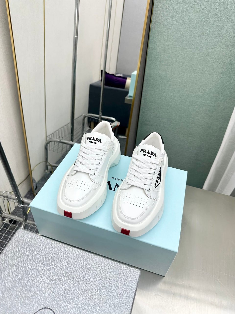 Prada Leather Platform Sneakers White view 8