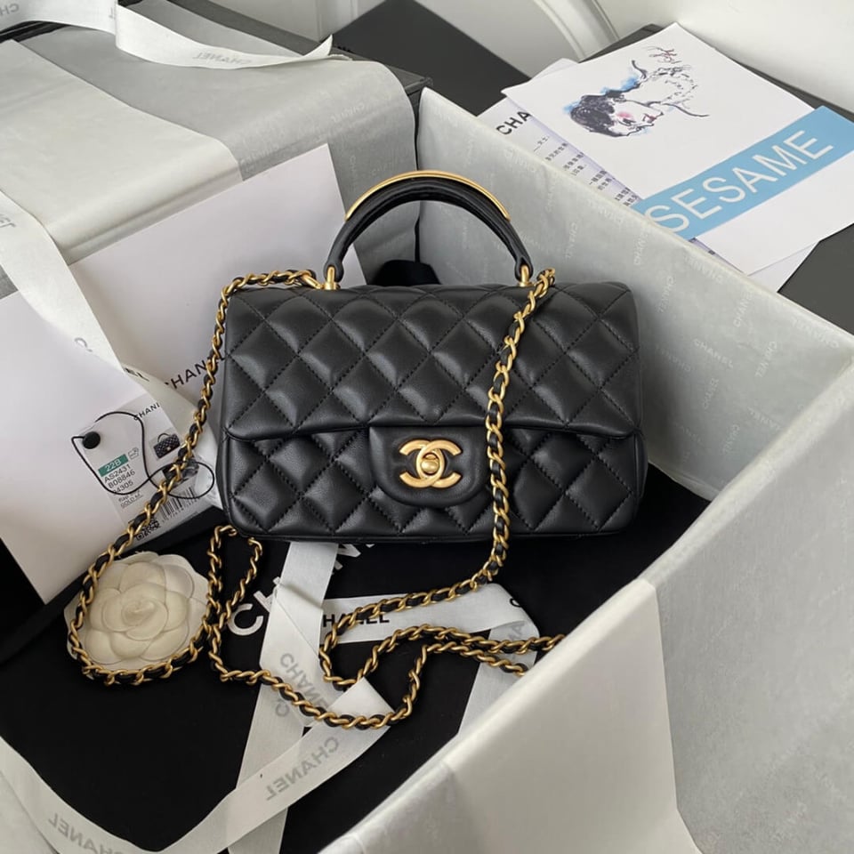 Chanel Mini Flap Bag With Gold Top Handle 20cm view 3