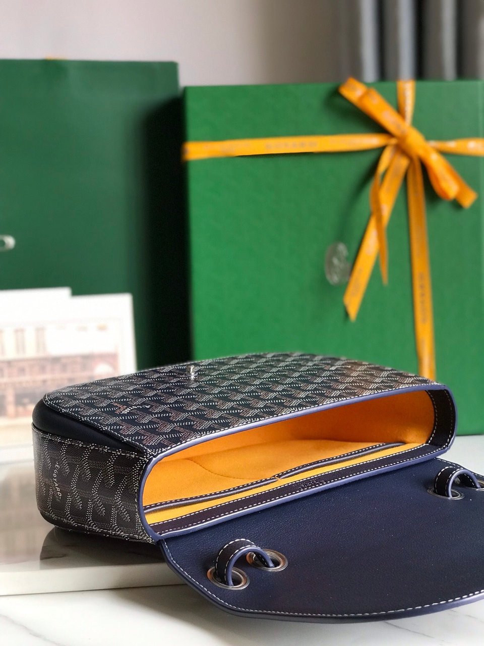 Goyard 233 Bag 25 Cm Navy Blue Calfskin And Goyardine Canvas 25cm view 5