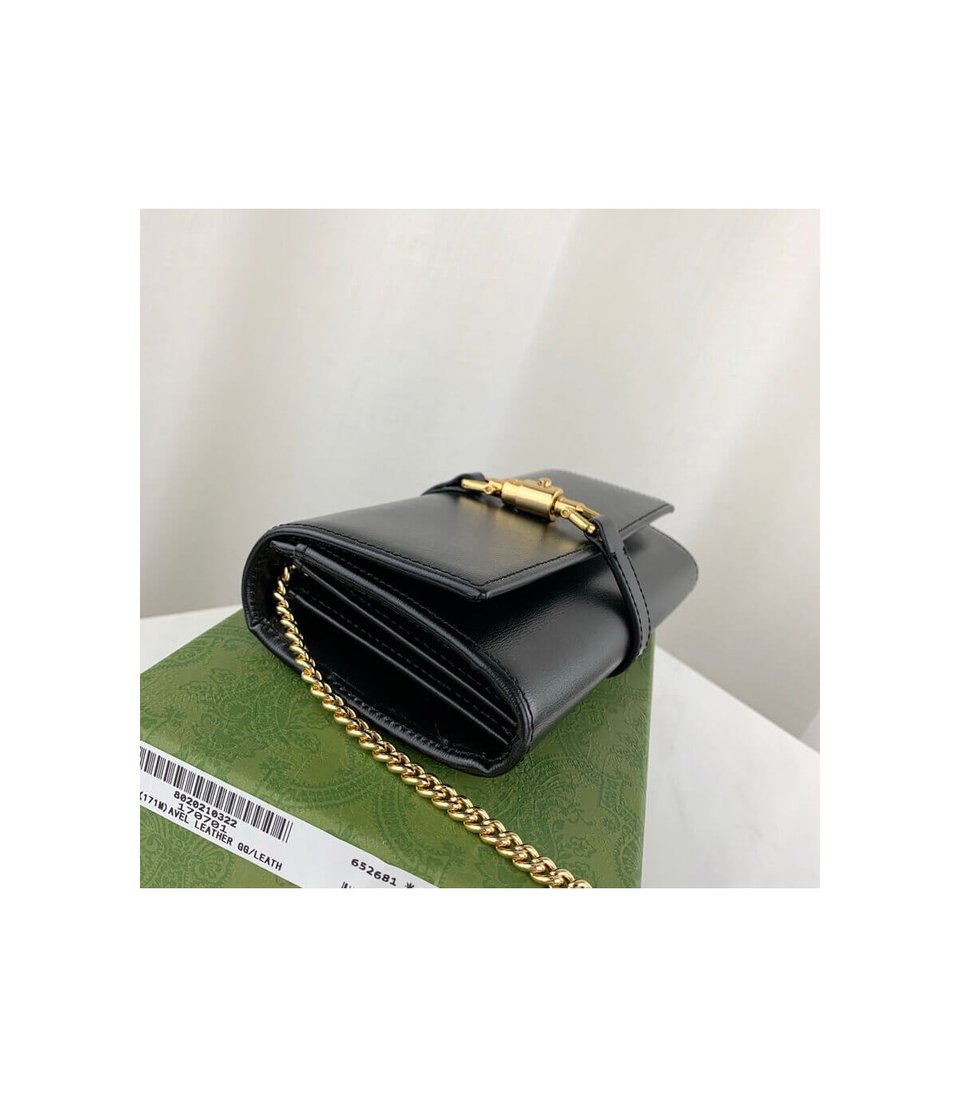 Gucci Jackie 1961 Black Calfskin Chain Wallet 19cm view 9