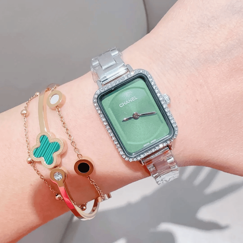 Chanel Steel Diamond Watch Green Dial view 2