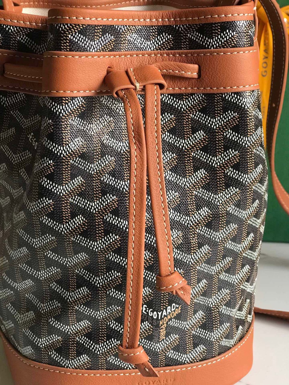 Goyard Petit Flot Bucket Bag 22 Cm Black Goyardine Canvas And Tan Lambskin Trim view 6
