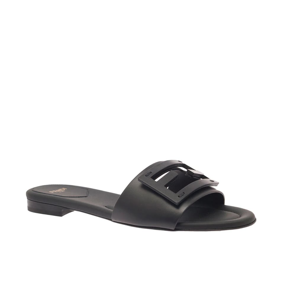 Fendi Signature Leather Sandals Slide Black 0400014271536