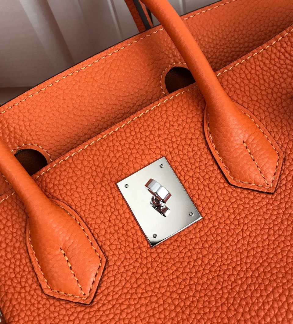 Hermes Birkin Orange Togo Leather Silver Hardware view 5