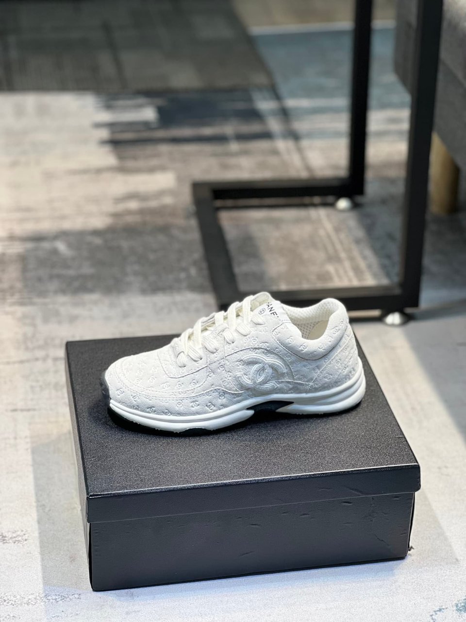 Chanel Cc Embossed Logo Suede White view 10