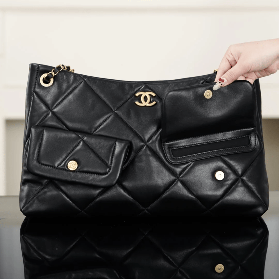 Chanel Hobo Shopping Bag Black – Gold Lambskin 38cm/15in view 9