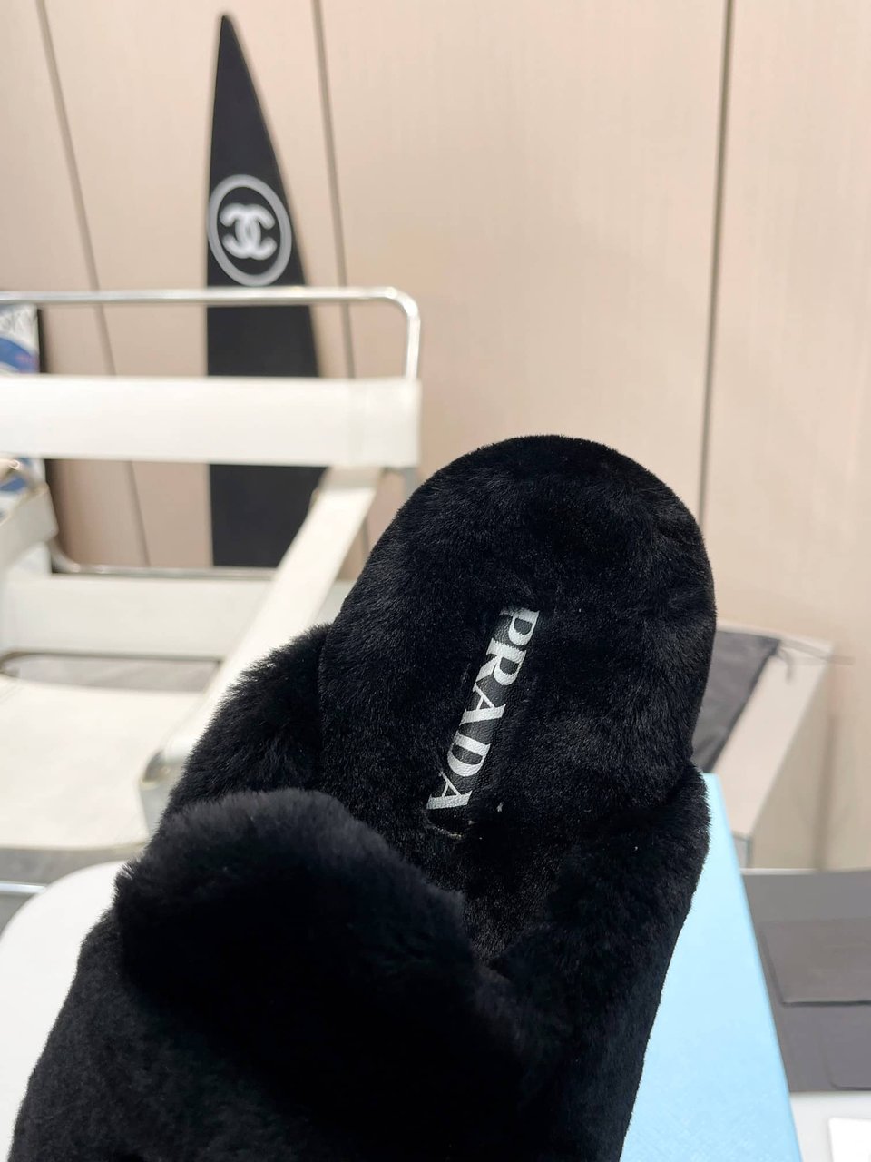 Prada Shearling Sabots Black view 6