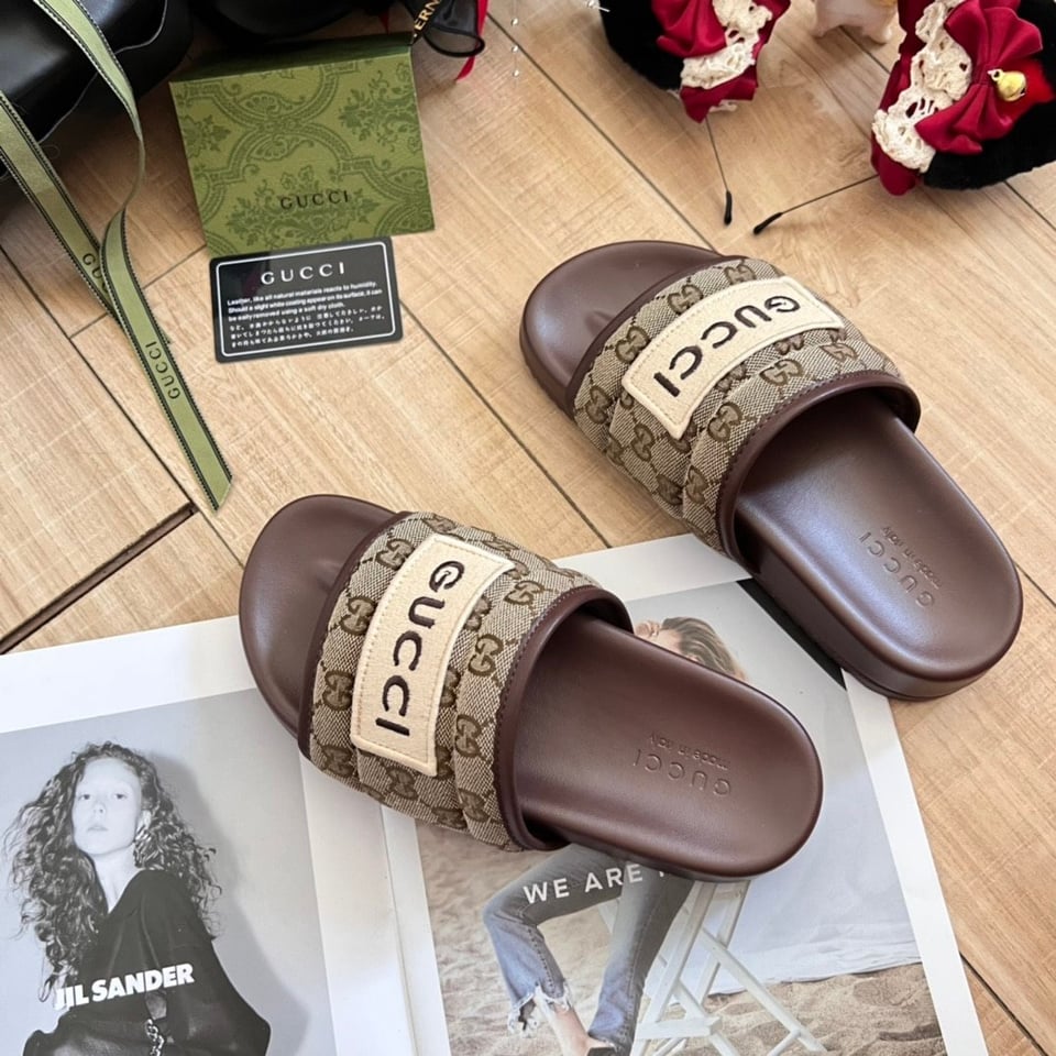 Gucci Gg Horizontal Strap Sandals With Tag In Brown view 7