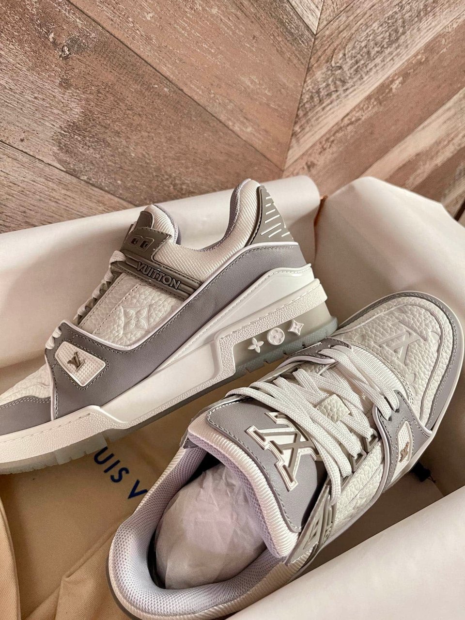 Louis Vuitton Lv Trainer Sneaker Grey White 1A8Kba view 3