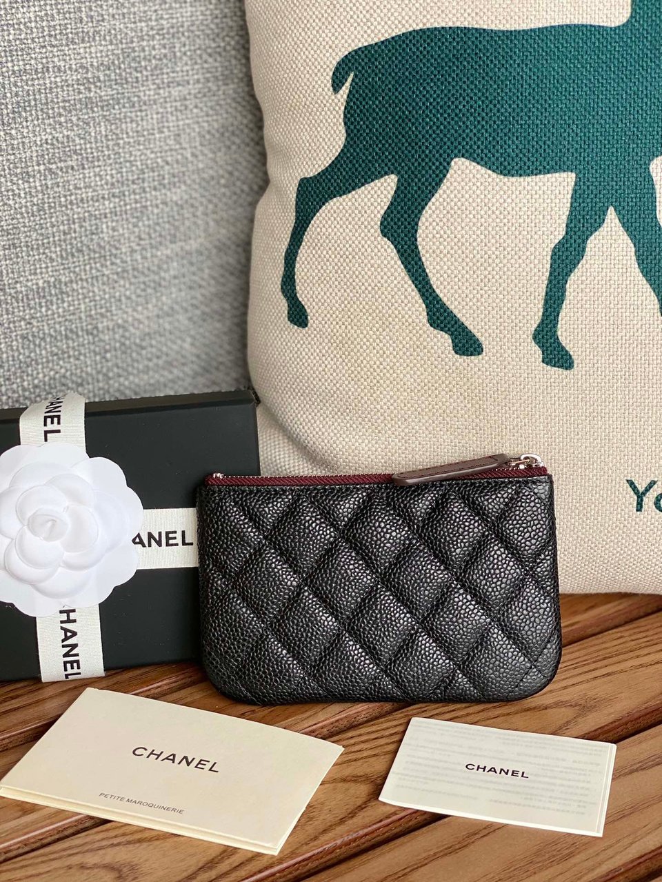 Chanel Zipped Wallet 15 Black Caviar Silver Hardware view 6