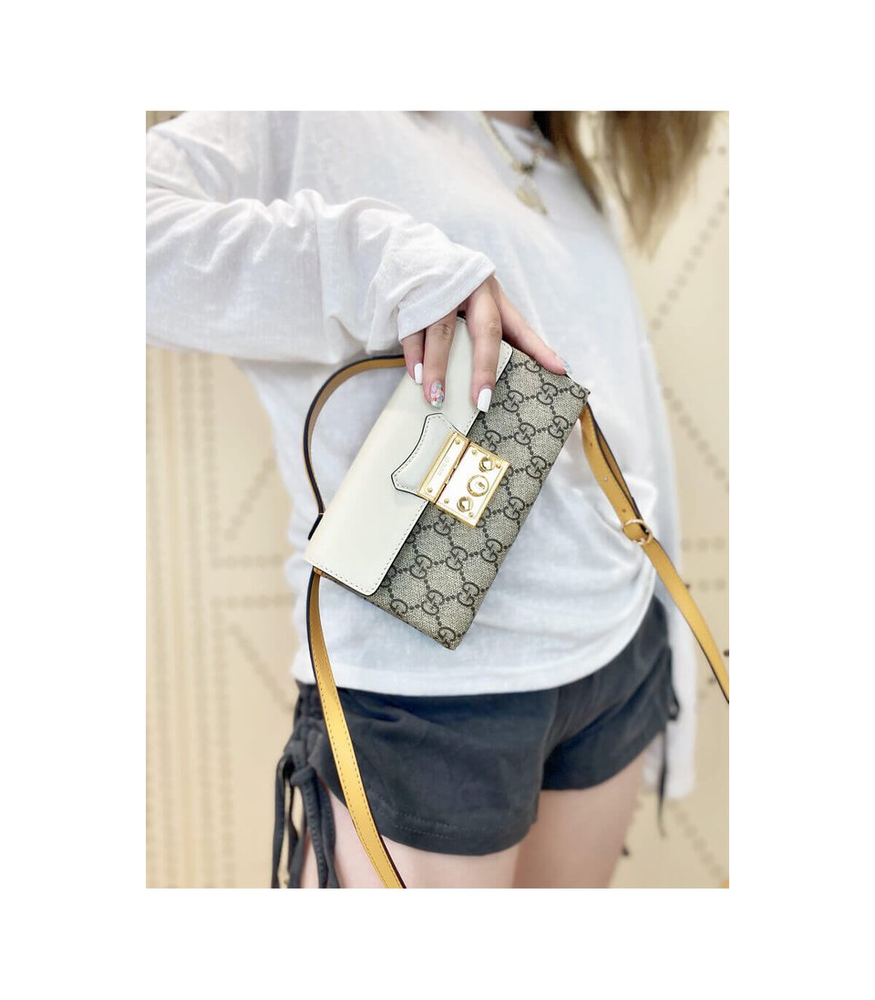 Gucci Padlock Mini Shoulder Bag Ivory &amp; Orange Leather 18cm/7in view 7