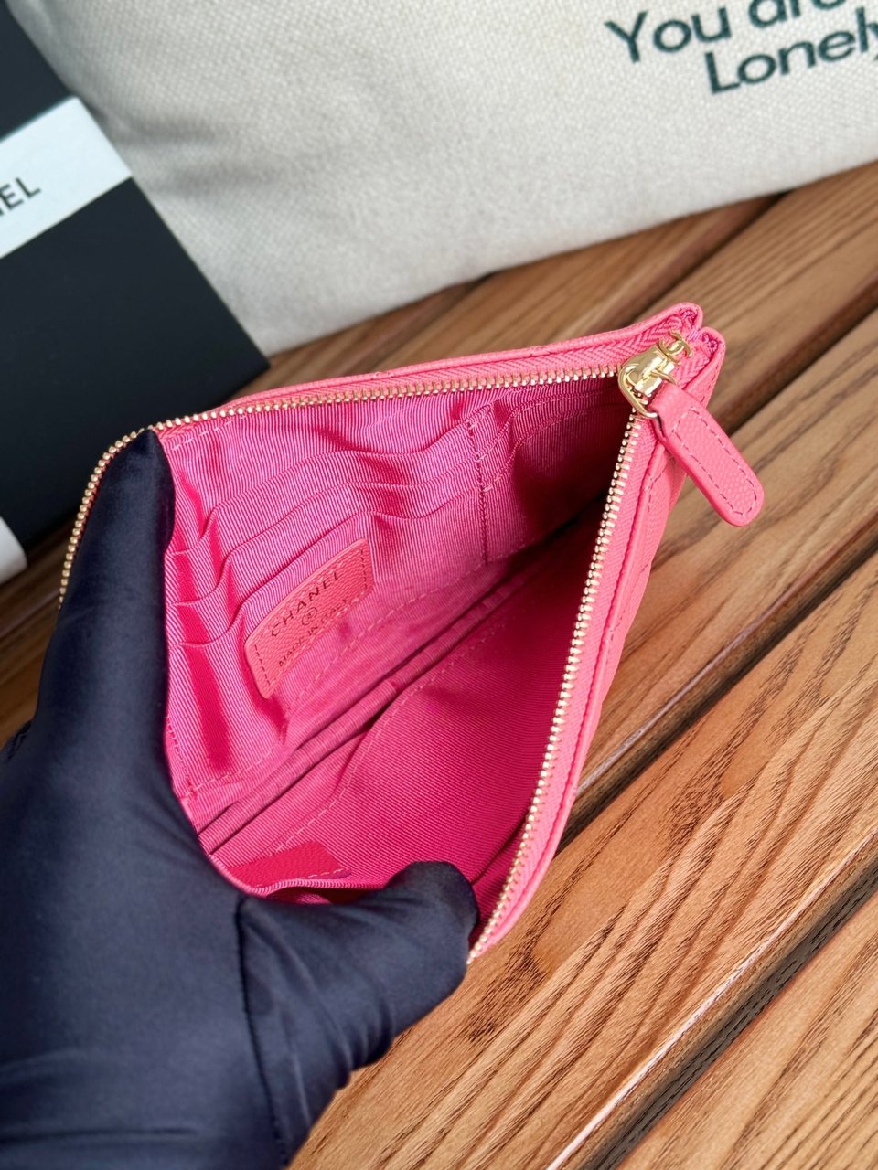 Chanel Zipped Wallet 20Cm Dark Pink Quilted Caviar Gold Hardware view 6