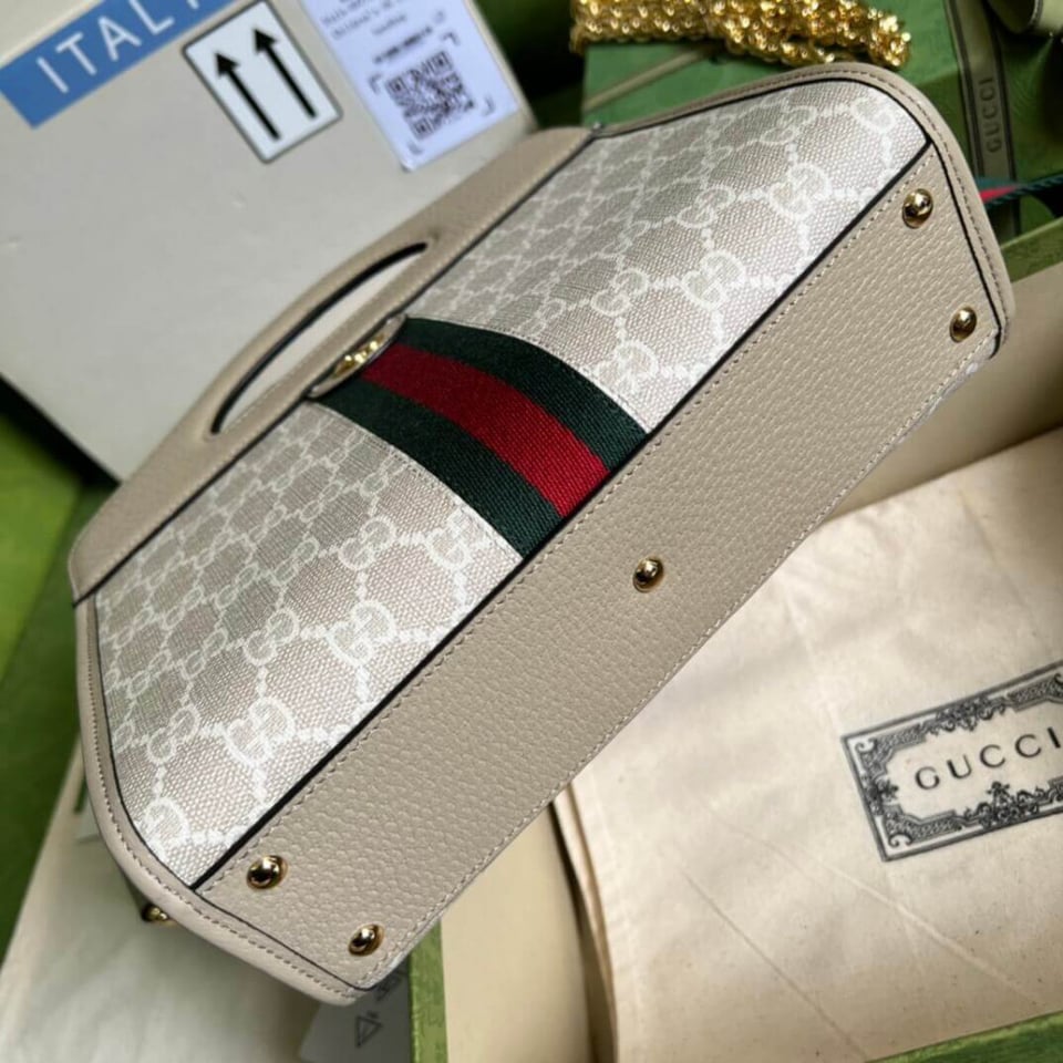 Gucci Ophidia Small Tote With Web White view 6