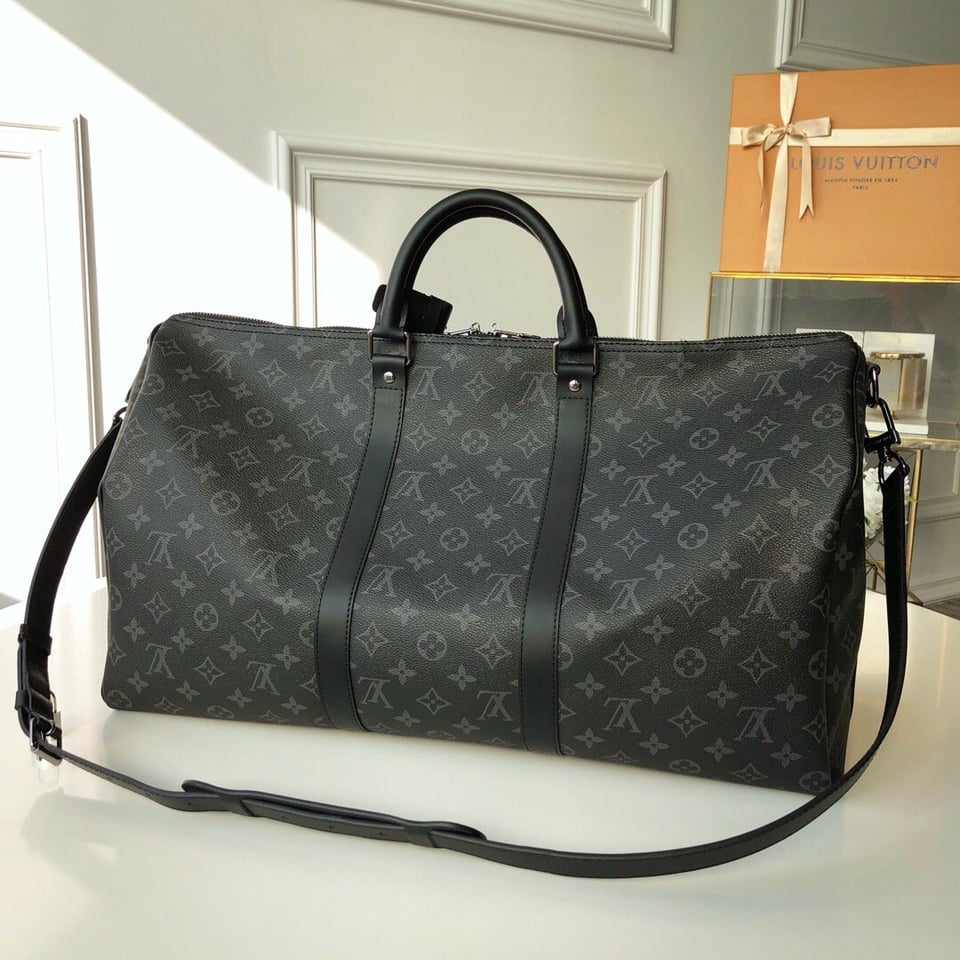 Louis Vuitton Keepall Bandouliere 55 Monogram Eclipse Canvas Travel Bag for Men 55cm/21.7in M40605 view 14