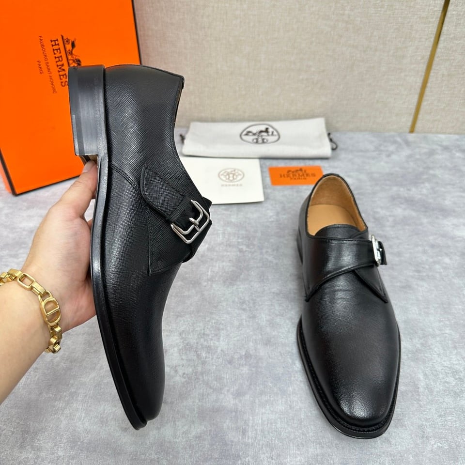 Hermès Norris Black Evercolor Leather Derby- Shoes for Men view 5