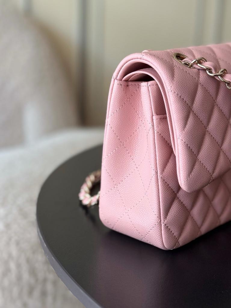 Chanel Classic Medium Double Flap Bag Grained Calfskin Light Pink Gold Hardware 25.5cm/10in view 10