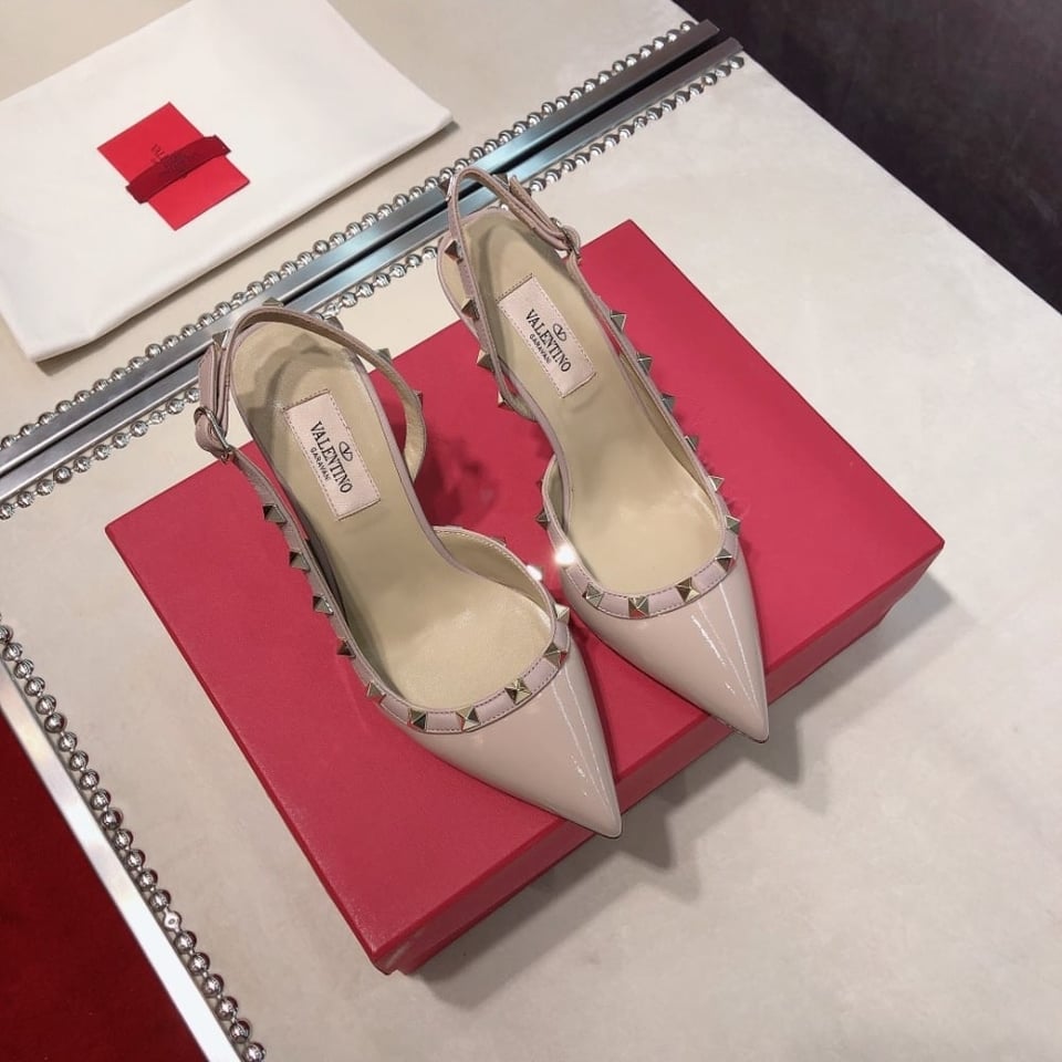 Valentino Garavani Rockstud Patent Leather Strap Pump Beige view 8