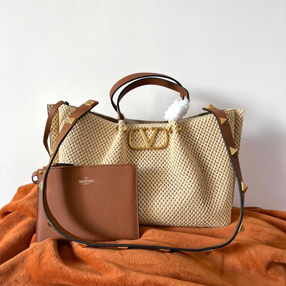 Valentino Garavani Summer Woven Natural Brown Leather Tote Bag 35cm/13.8in view 5