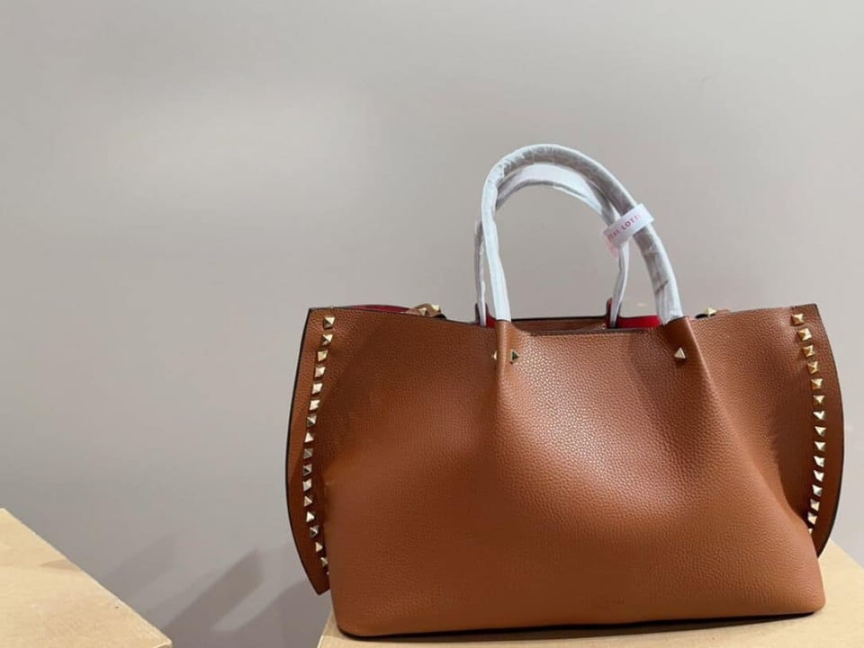 Valentino Garavani Rockstud Leather Tote Brown 36Cm view 6