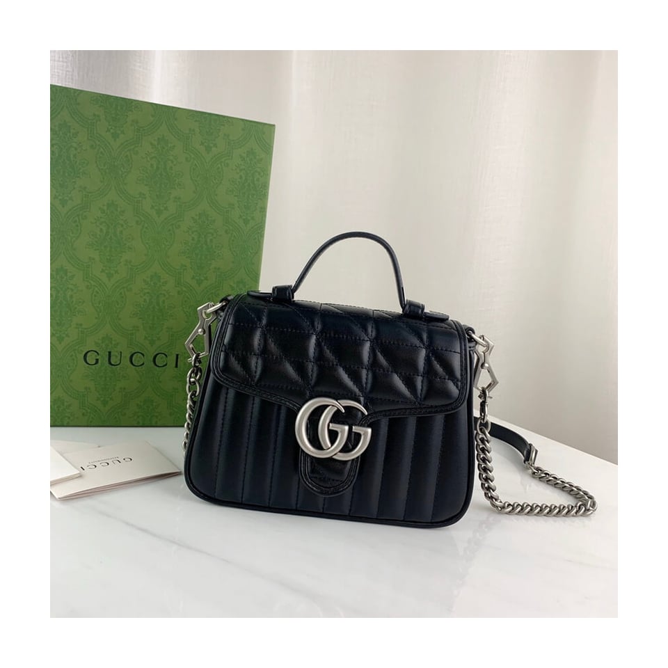 Gucci GG Marmont Black Matelasse Leather Mini Top Handle Bag view 4
