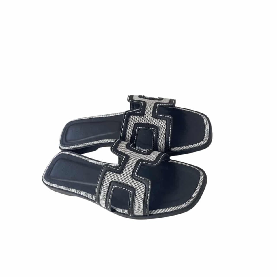 Hermes Oran Sandal Jean In Black Grey view 2