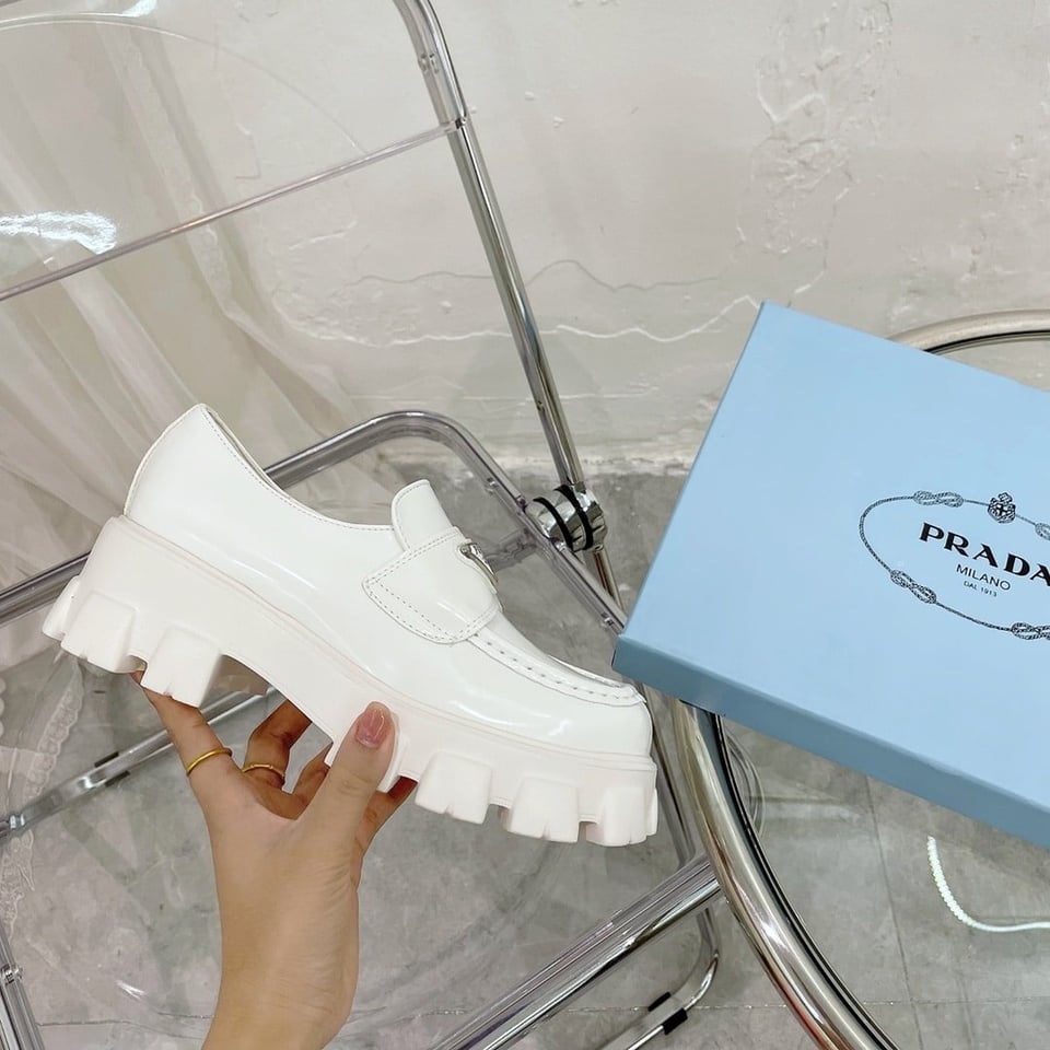 Prada Monolith Brushed White Leather Loafers 2De129B4Lf0009 view 11