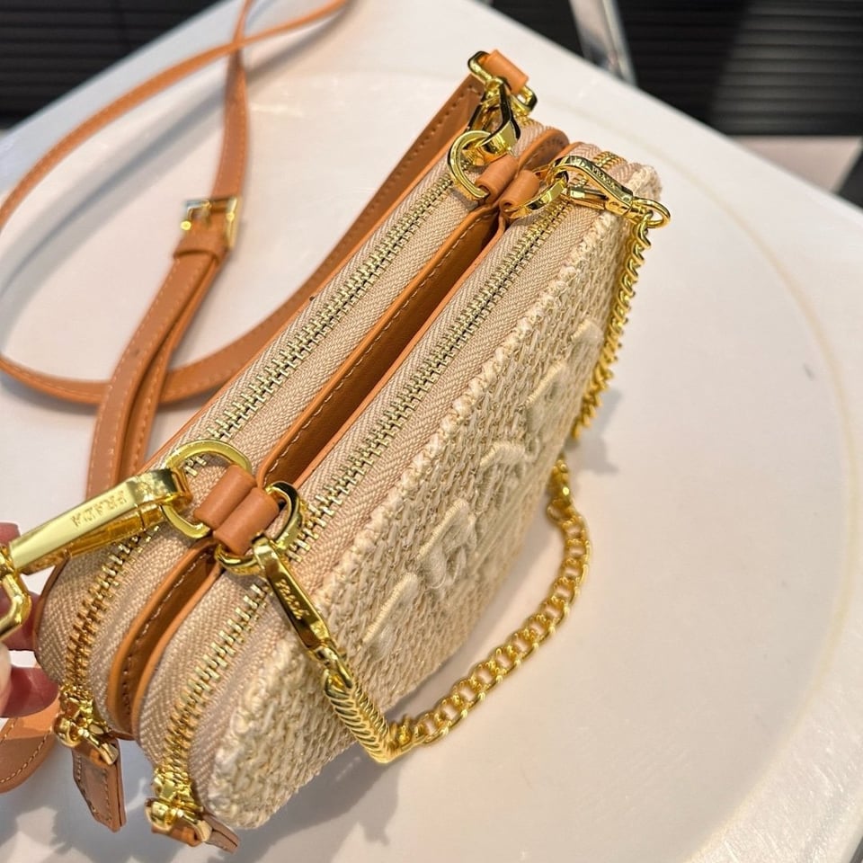Prada Crochet And Leather Mini Bag Natural 18Cm view 8