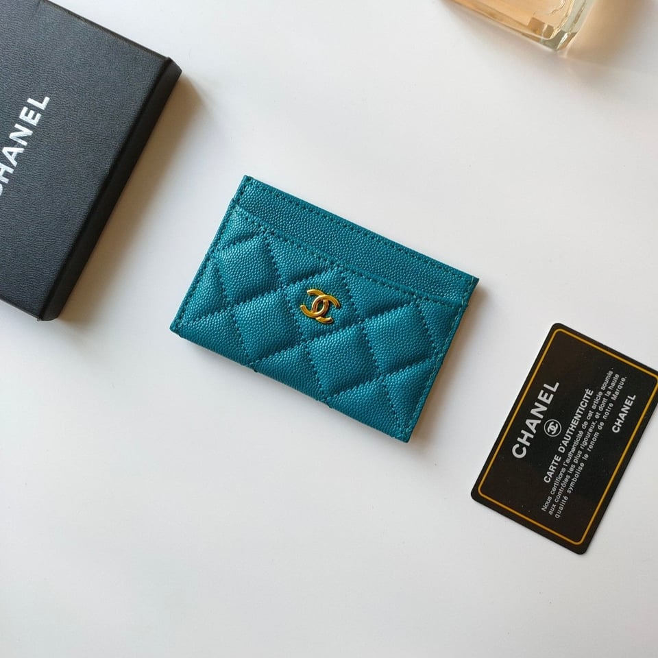 Chanel Card Holder 11.2 Sapphire Grained Calfskin Gold Icon