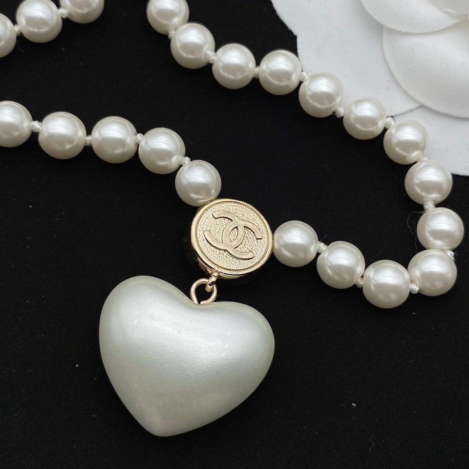 Chanel Cc Heart Pearl Necklace view 6