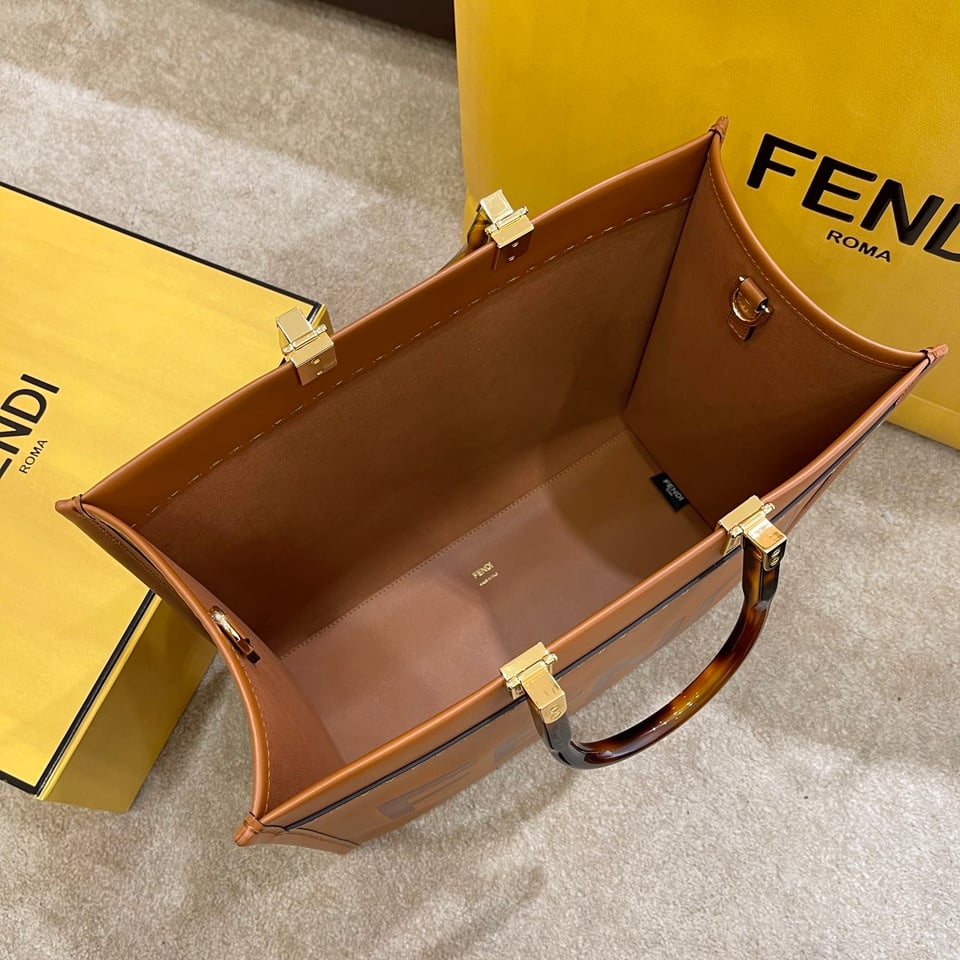 Fendi Sunshine Medium Leather Brown Shopper 35Cm view 7