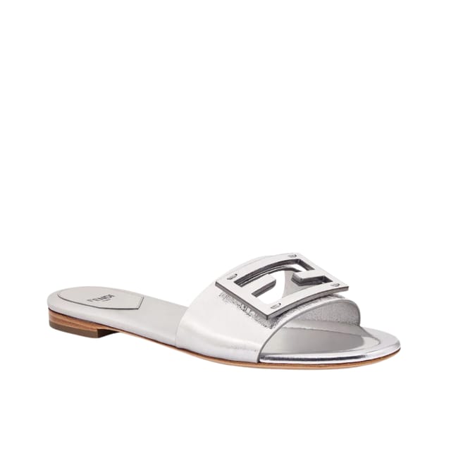 Fendi Baguette Silver Nappa Leather Slides 8R8136Ai16F0Ge7