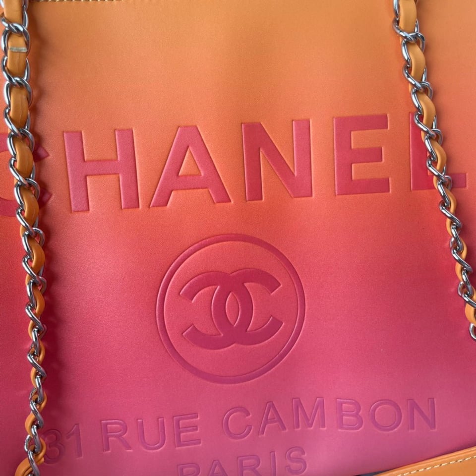 Chanel Shopping Bag 34Cm Orange Purple Calfskin Gold Hardware view 5