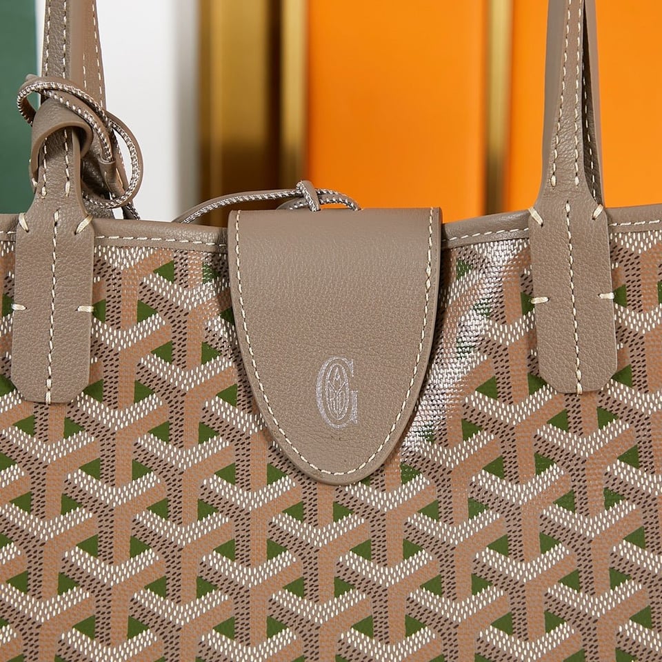 Goyard Saint Louis Pm 34Cm Brown Khaki Canvas Chevroches Calfskin view 9