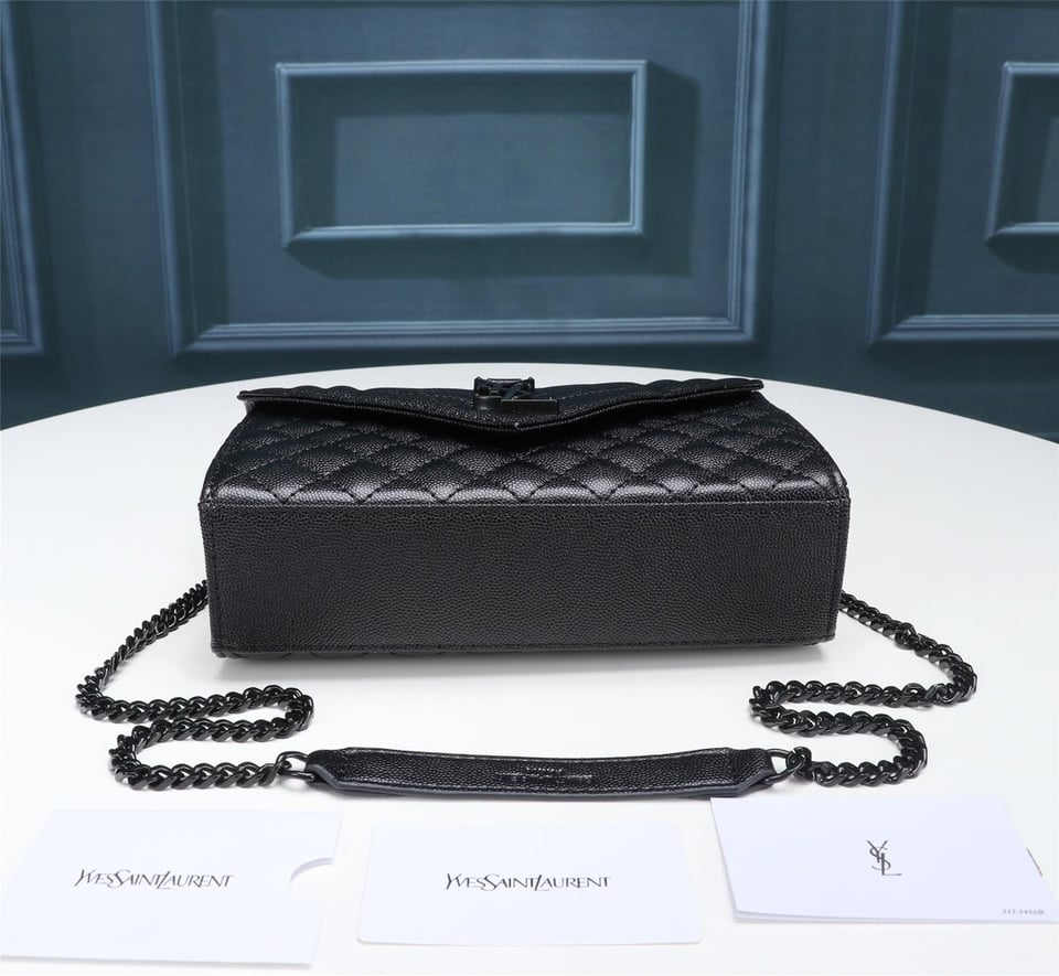 Saint Laurent Envelope Small Bag In Mix Matelasse Grain De Poudre Embossed Black Noir view 7