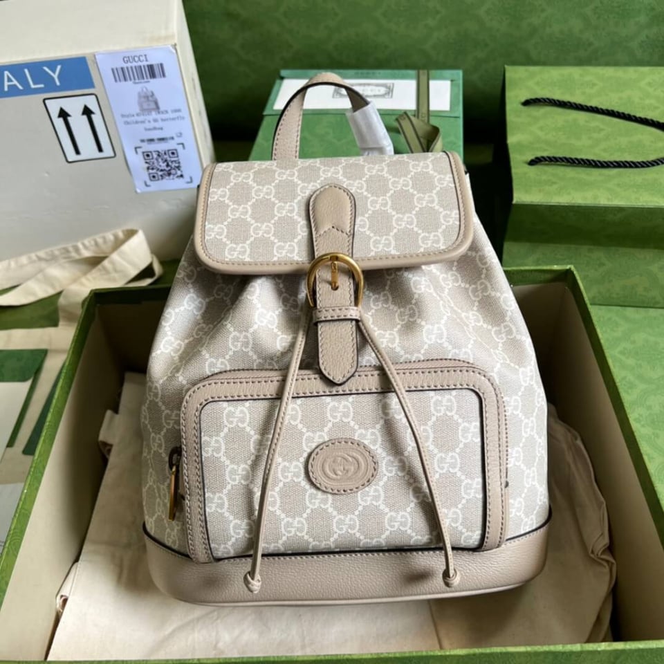 Gucci Backpack with Interlocking G Oatmeal Leather view 4