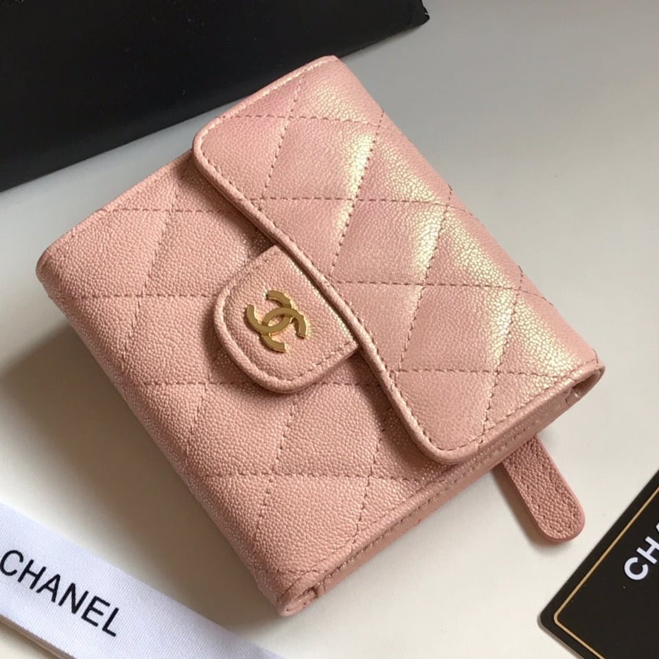 Chanel Flap Card Holder 11.5 Pale Pink Grained Calfskin Gold Icon view 3