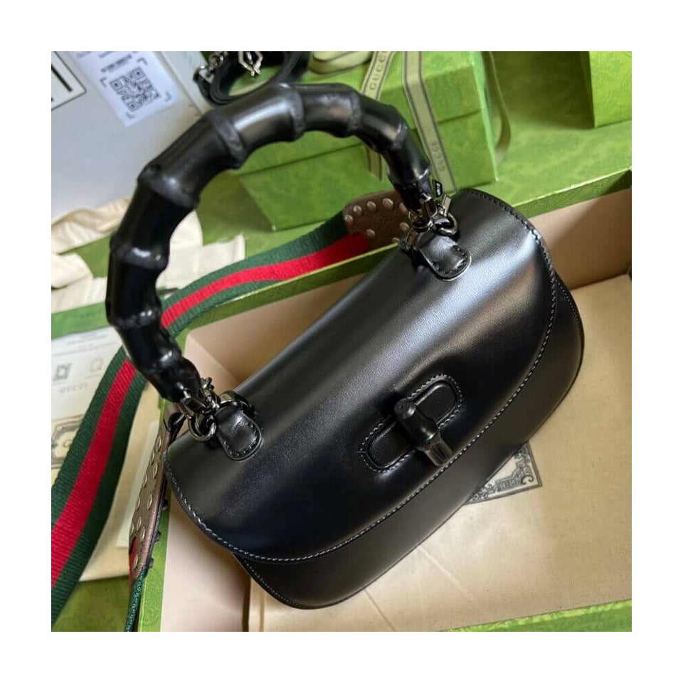 Gucci Small Top Handle Bag with Bamboo Black view 9