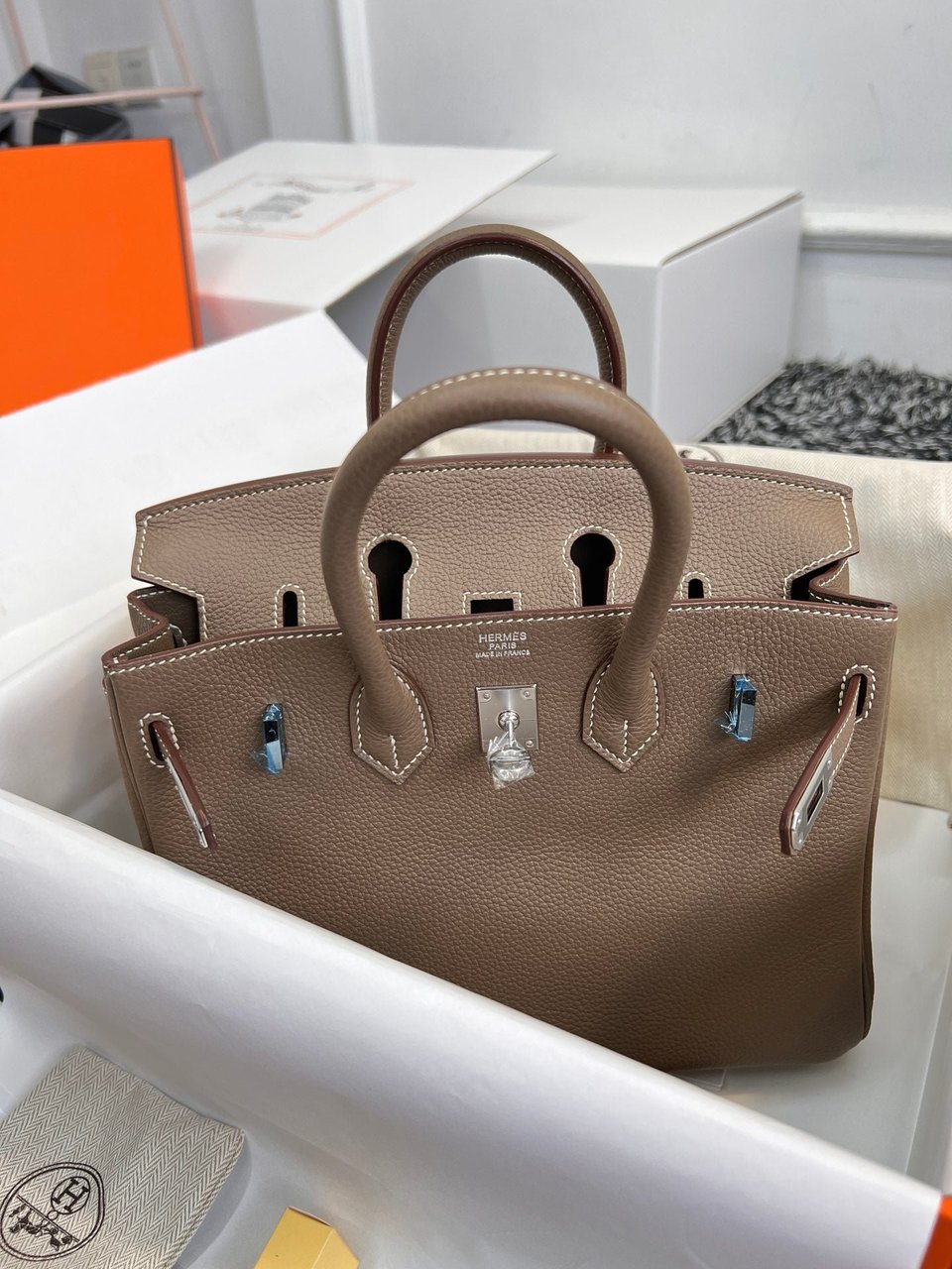 Hermes Birkin 25Cm Brown Togo Leather Silver Hardware view 3