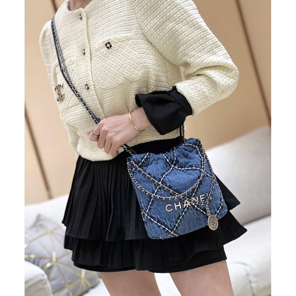 Chanel 22 Mini Handbag in Stitched Denim view 5