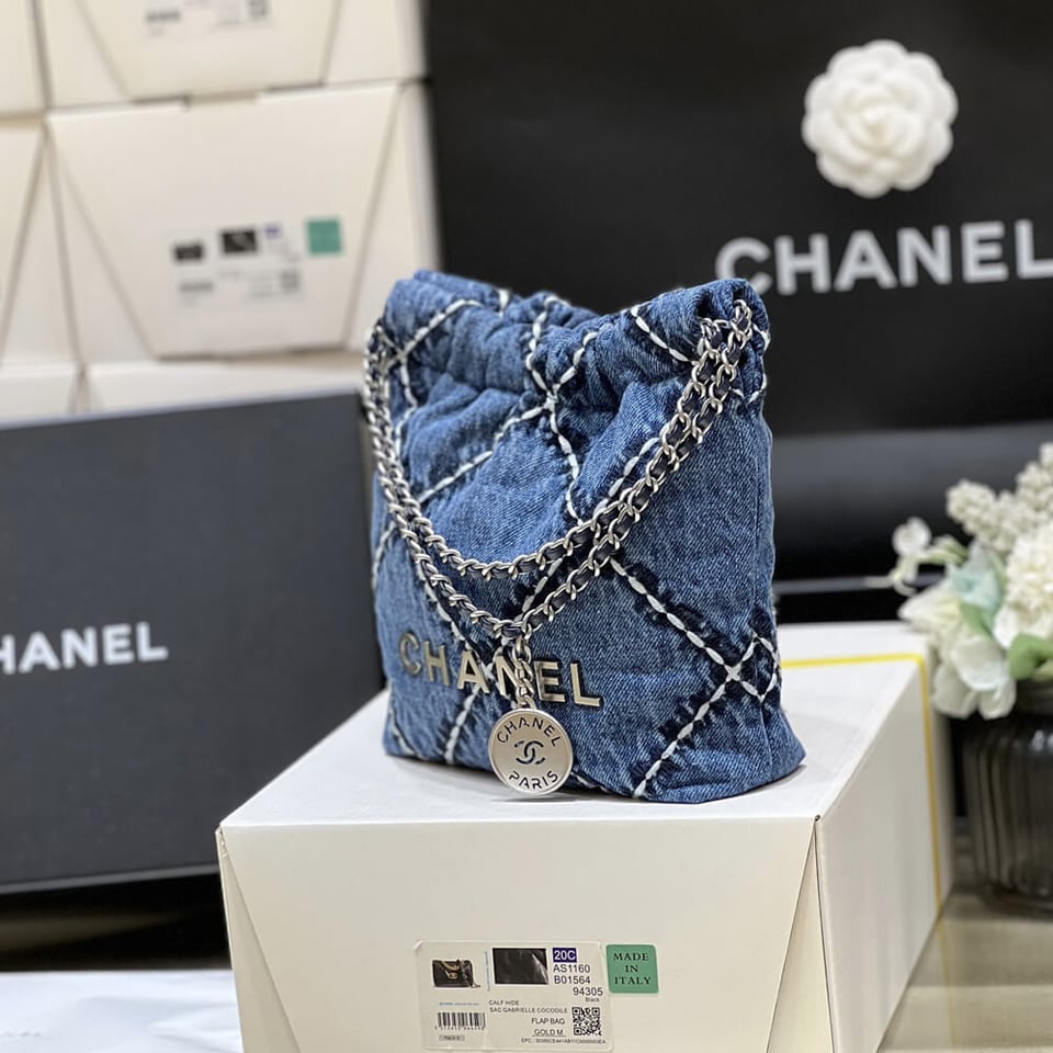 Chanel 22 Mini Handbag in Stitched Denim view 8